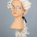 morvally Kids Colonial Judge Wig and Glasses 18th Century Costume Blonde Powered Hair Wig for Children Halloween Costume Cosplay (Beige)