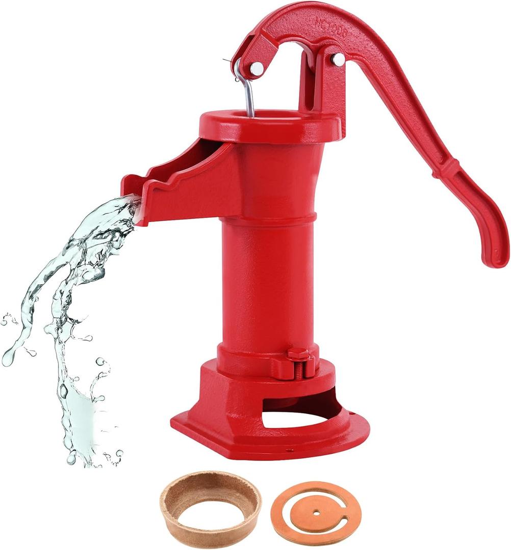 Samger Antique Well Hand Pitcher Pump, Cast Iron Manual Hand Water Pump with Leather Repair Kit - Lower Valve Leather & Cup Leather, 25 ft Max Lift, Old Fashioned for Outdoor, Yard, Pond, Garden