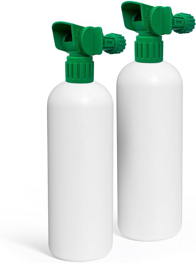 Hose-End Sprayer and 32oz Bottle (2-Pack): Durable Leak-Free 20:1 Ratio Sprayers for Lawn Fertilizer, Turf Cleaner, and Odor Control Use Chemical-Resistant, Refillable Design