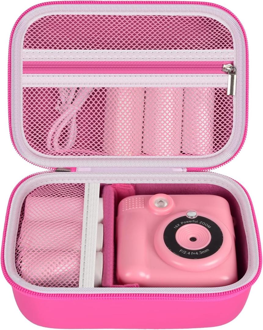 Kids Camera Case Compatible with Esoxoffore /for Dududragon/ for Bofider/ for Letshaha/ for Masterbee/ for Dylanto/ for Mgaolo Instant Print Camera, Digital Video Cameras Storage for Roll Papers-Rose