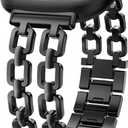 Wearlizer Metal Band Compatible with Fitbit Versa 4 Bands for Women/Versa 3/Sense 2/Sense Bands Women, Dressy Chain Strap Designer Stainless Steel Bracelet Wristband (Black)