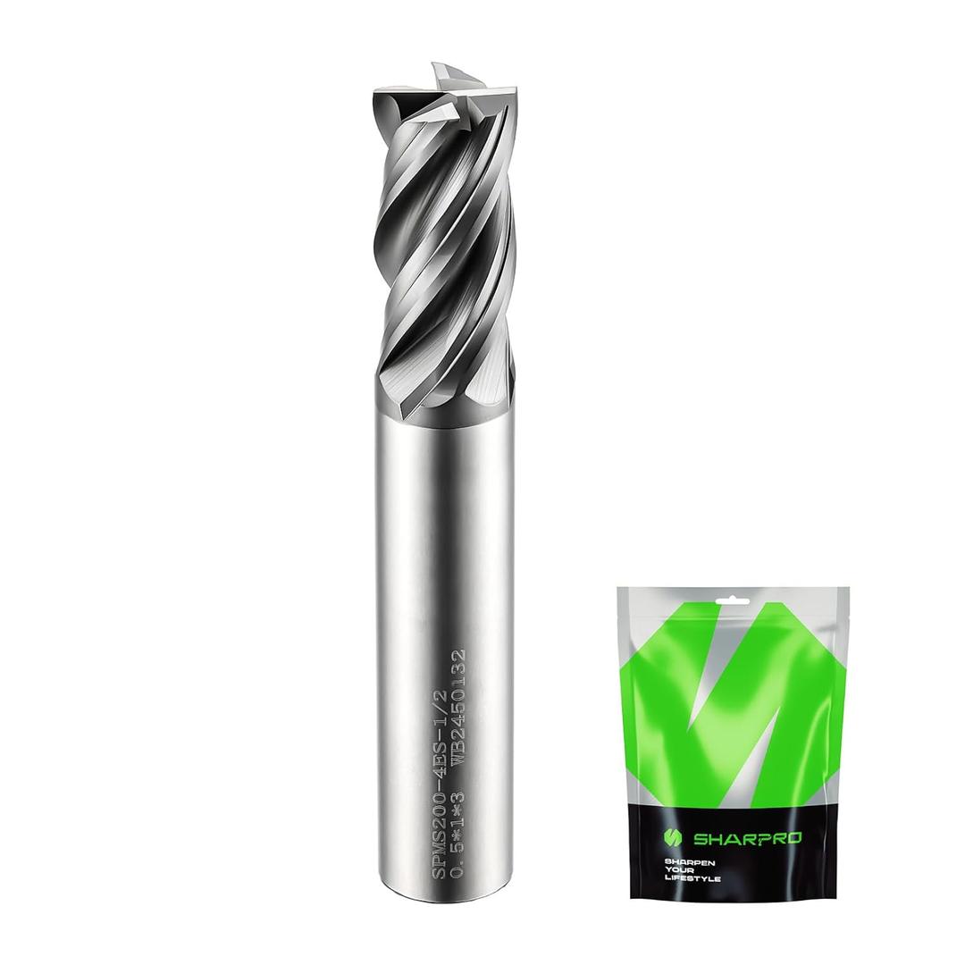 SHAPPRO 1/2 Inch Dia Carbide Square End Mill, 4 Flute CNC End Mills, Heat-Resistant Metal Endmill Suitable Alloy Steel, Stainless Steel, Various Cast Iron