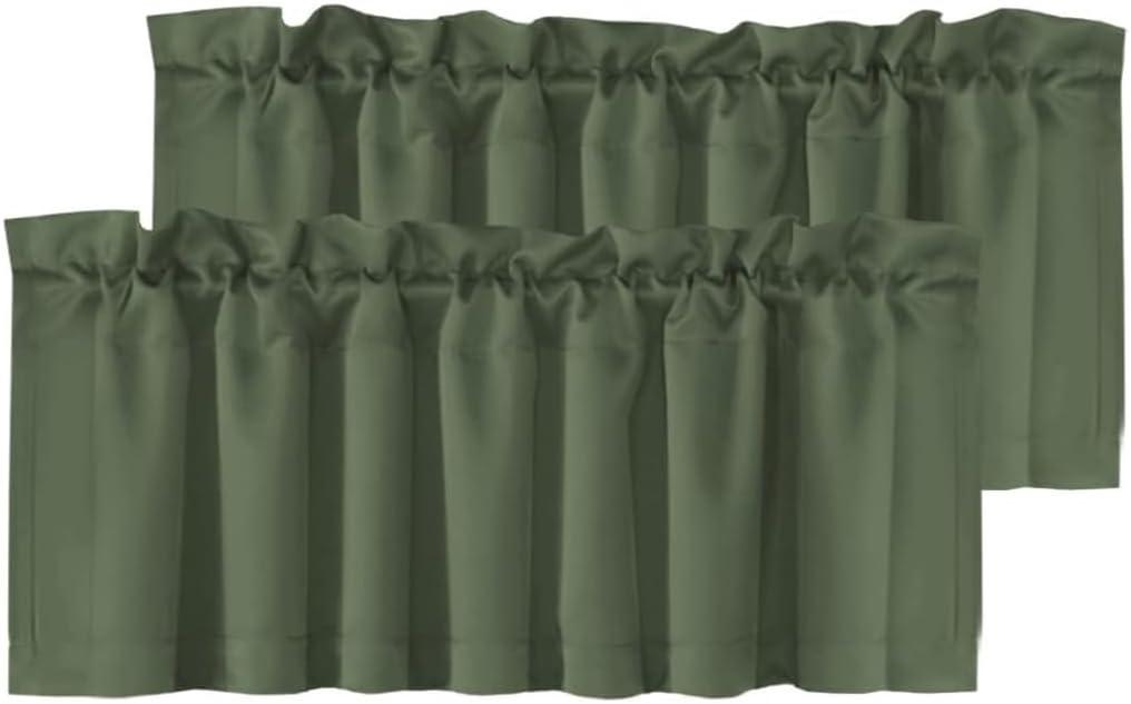 H.VERSAILTEX Blackout Kitchen Curtain Valances,Short Window Valance Curtains for Living Room/Bedroom/Bathroom Privacy Decorative Rod Pocket2 Panels52" W x 18" L, Bronze Green