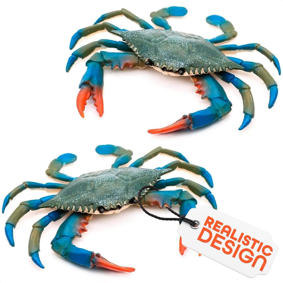 2 Pcs Blue Crab Toy - 6.6 X 5.3" Imitation Crab Decorations with Lifelike Texture and Detail - Plastic Sea Creatures for Aquarium Decor, Seafood Market Displays, Photo Props & Coastal Themed Styling