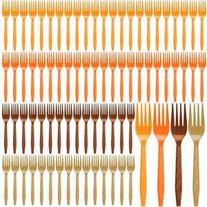 Tioncy 120 Pcs Rainbow Disposable Plastic Forks Bulk Colorful Disposable Cutlery Neon Plastic Forks for Holiday Party Picnics Restaurant Outdoor Events(Thanksgiving Color)