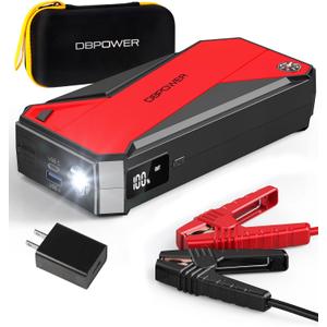 DBPOWER Peak 3000A 18000mAh Portable Car Jump Starter (up to 8.0L Gas, 6.0L Diesel Engine) Battery Booster with Smart Charging Port, Compass, LCD Screen and LED Light (Black/Red)