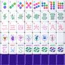 American Mahjong Tile Set 160 Acrylic Tiles with 4 All-in-One Mahjong Tile Racks & Pushers, 12 Zodiac Designs, 4-Layer Colors, 100 Chips, 3 Golden Dice, Vintage Leather Portable Case, 1.3 1 0.6 inches