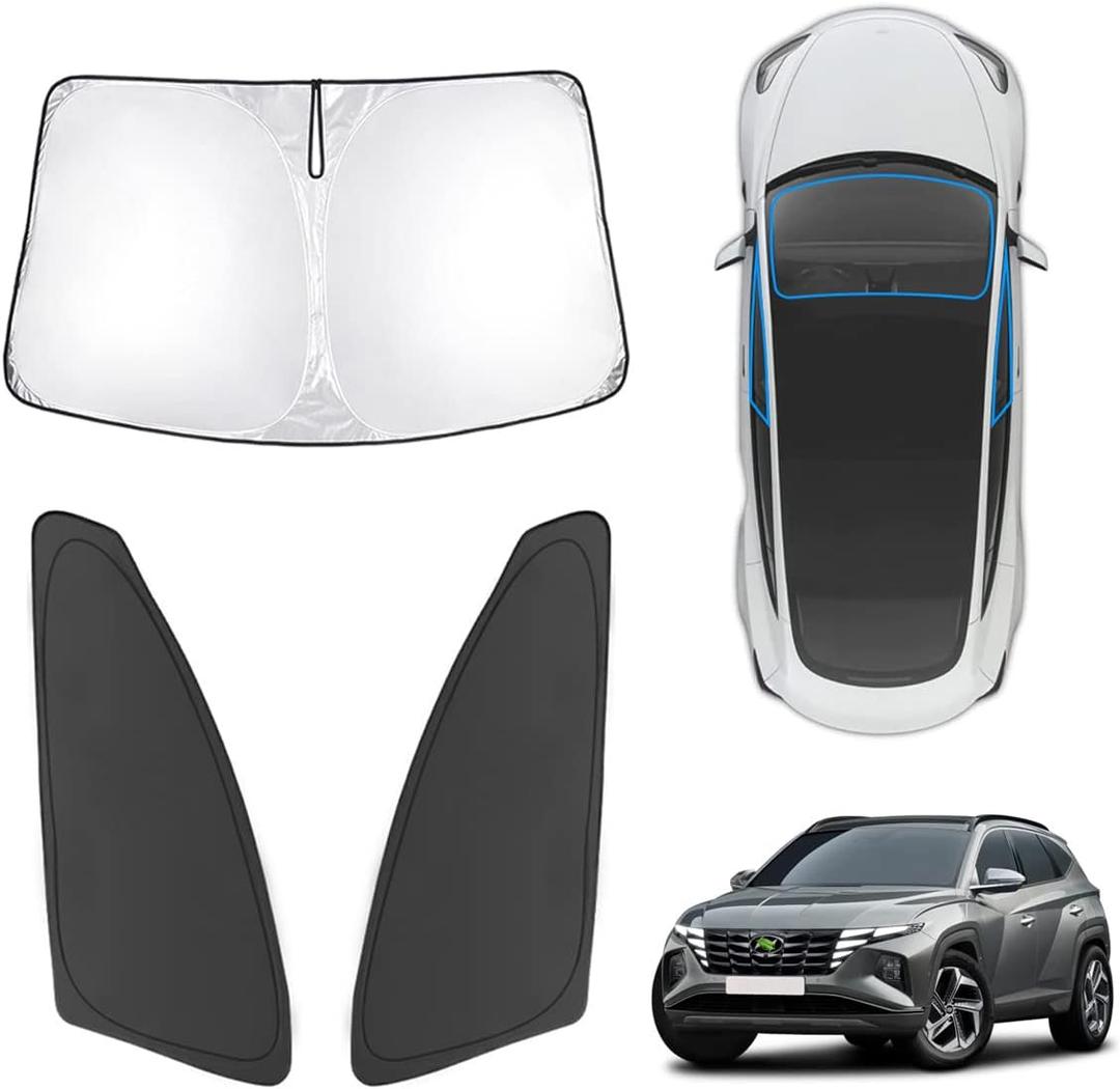Karltys 3PCS Windshield Sun Shade for 2022-2025 2026 Hyundai Tucson, Front and Side Window Sunshade Cover Custom Fit Tucson, Foldable Sun Visor Protector Blocks Heat UV Rays Keep Your Car Cool