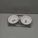 Cat & Dog Bowls - Ceramic Elevated Pet Raised Cat Food Bowls Set, 12 Ounce Small Dogs Bowls, Dishwasher Safe (2 Bone Pattern bowls & Black Stand)