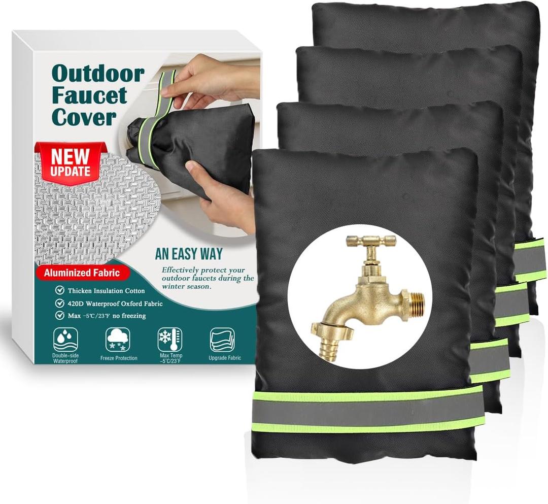 Outdoor Faucet Covers for Winter Freeze Protection, 4 Pack 7" W x 9" H Thicken Faucet Covers for Winter Insulated, Spigot Covers Hose Bib Cover for Winter with Aluminized Thermal Insulation Fabric