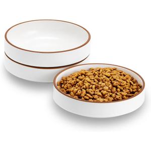 Cottagecore 5 inch Ceramic Cat Food Bowl, White, 3 Bowls Set