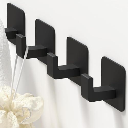 GWAAZXGZ Square Self Adhesive Towel Hooks - 3  Pack Matte Black Metal Hooks, Right-Angle Design for Towels, Robes & Hats, Organize Bathroom, Kitchen, Entryway, Doors, Cabinets on Smooth Surfaces