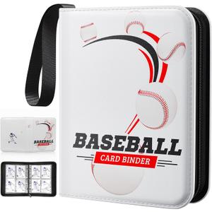 Baseball Card Binder,4 Pocket Trading Card Binder with 50 Removable Sleeves Can Hold 400 Cards, Waterproof Card Holder for Sports Cards,MTG,TCG,Game Cards (White, 400 Cards)