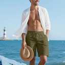 QOSOQ Men's Casual Shorts Work Dress Shorts Drawstring Stretch Summer Beach Flat Front Hybrid Shorts Lightweight Quick Dry (Green, XL)