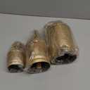 Deco 79 Gold Metal Tibetan Inspired Decorative Giant XL Cow Bells with Jute Hanging Rope, Set of 3 10",8",6"H - Cylindrical