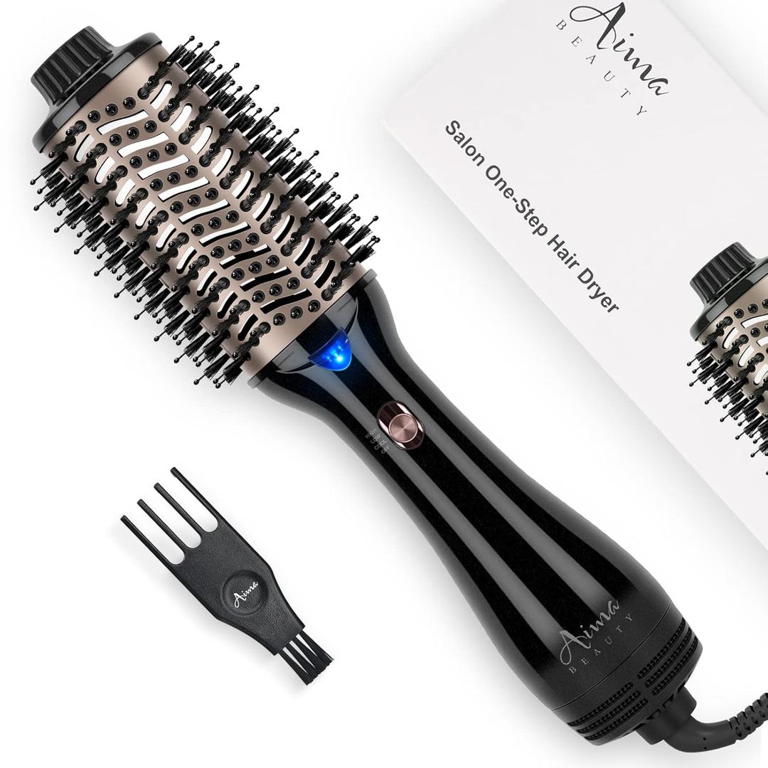 One Step Hair Dryer & Volumizing Hot Air Brush, Blow Dryer, Ceramic Straightener, Curler & Hot Comb 4 in 1 Salon Ionic Brush, Hair Styling Tools, Black (2.3 Inches Wide-shiny Black-oval Brush)