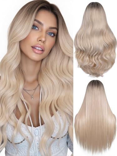 HANNE Ash Blonde Wig for Women 26 Inch Synthetic Wig Heat Resistant Long Body Wavy Blonde Wigs for Women (Ash Blonde)