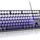MOFII Keyboard Wired, Full Size Retro Typewriter Keyboard Round Key, USB Wired Plug and Play, for Laptop, PC, Desktop, Windows (Black Purple Gradient Color)