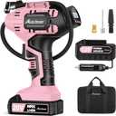 Avid Power Cordless Tire Inflator Air Compressor, 20V Car Tire Pump w/ 12V DC Adapter, Rechargeable Li-ion Battery Operated Tire Compressor w/Digital Pressure Gauge, for Many Inflatables (Pink)