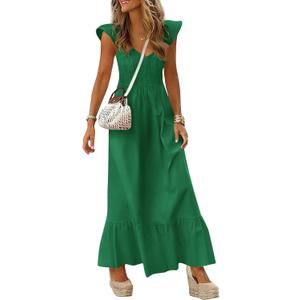 PRETTYGARDEN Women's 2026 Summer Casual Maxi Dresses Cap Sleeve V Neck Smocked Long Pockets Party Sundress Vacation Outfits, Size: M