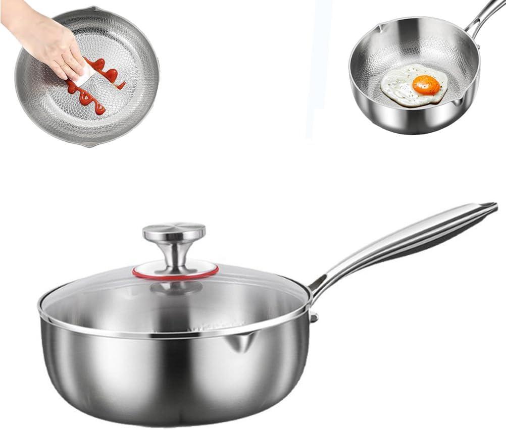 Titanium Hammered Pan Pro, 2026 New Multifunctional Ultra-Durable Scratch-Resistant Non Stick with Dual Pour Spout, Even Heating for Cooking with All Cooktops,with lid,7.08in