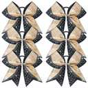6PCS Glitter Cheer Bow Large Cheer Bows Rhinestones Hair Bows Girls 8"Cheerleading Bows Bulk Elastic Band Ponytail Holder for Teen Girls College Sports Competition Gold Black