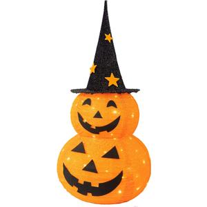 NEROSUN Halloween Decorations, 3 FT Pop Up Collapsible Pumpkin, Pre-Lit 50 LED Lighted Pupmkin Man with Star Hat, Jack o' Lantern with Metal Stand for Outdoor Indoor Garden Yard Home Party Decor