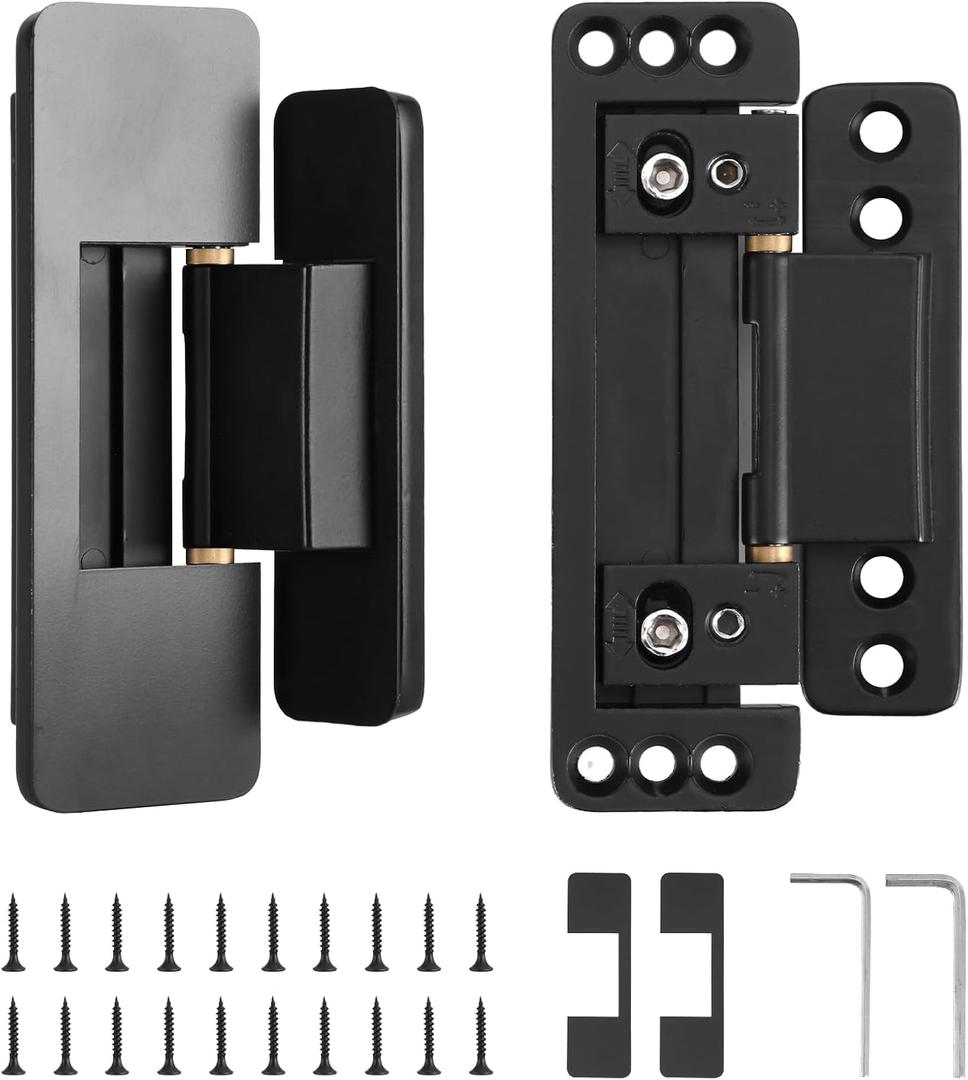 HBL' 2 Pack Hidden Door Hinges, Ultra-Thin Adjustable Concealed Hinges for Secret Doors, Pantries & Closets, Heavy Duty Invisible Design
