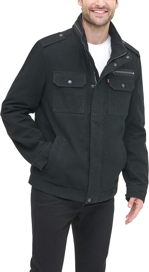 Levi's Men's Washed Cotton Military Jacket (Regular & Big & Tall Sizes) (Black, M)