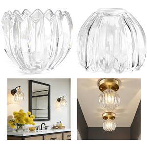 GO&SO Small Glass Clear Tulip Lamp Shades Set of 2 Flower Art Blown Pendant Lamp Shade,1.65" Top x 4.33" Diameter x 4.13" Height,1.58lb, Mini Replacement Lamp Shade for Table, Wall Lamp Chandelier Decor