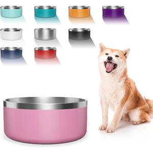 Dog Bowl, Stainless Steel Dog Food and Water Bowl with Non Slip Quiet Bottom, Easy to Clean, Dishwasher Safe, 64oz, Pink