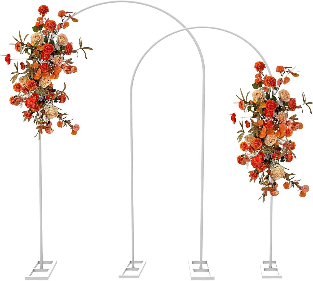 Queension Arch Backdrop Stand Set of 7.2FT & 6.6FT, Metal Wedding Arch Stand with Base for Ceremony, Balloon Arched Backdrop Frame for Birthday Party Baby Shower Celebration Decorations, White