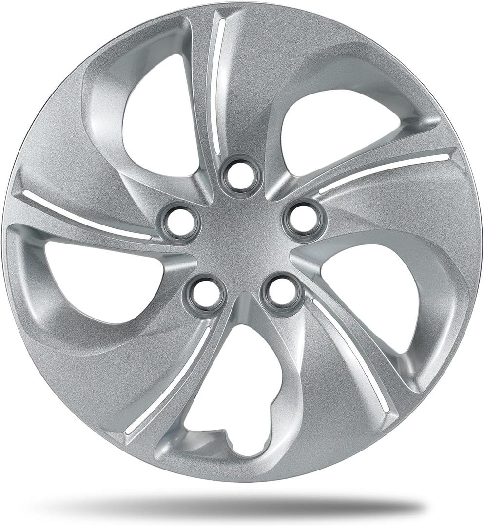 15 Inch Gloss Silver Wheel Covers for 2006-2011 & 2013-2015 Honda Civic, Bolt-On Factory Steel Wheels, OEM Replacement 44733-TR3-A00 / 44733-SNE-A00, ABS Hubcaps, 4-Pack