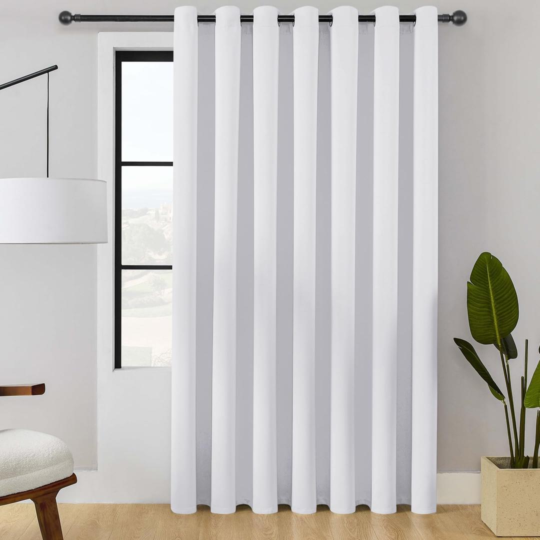 ChrisDowa Room Divider Curtain 96 Inches Long, Wide Blackout Sliding Door Curtain for Bedroom, Room Darkening Privacy Window Curtain for Patio Door (1 Panel Set, Greyish White, 100 x 96 Inch)