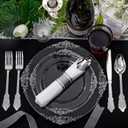 Morejoy 350PCS Clear Silver Plastic Plates - Silver Disposable Plates sets Include 50 Dinner Plates,50 Salad Plates,50 Forks,50 Knives, 50 Spoons50 Cups, 50 Rolled Napkins for Wedding & Christmas