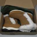 Lands' End Expedition Slip On Insulated Waterproof Winter Boots for Women, Puffer Fur Trimmed Hook & Loop Womens Boots - Tan, 6.5 Medium