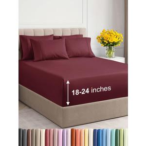 Extra Deep King Sheet Set - 6 Piece Breathable & Cooling Sheets - Hotel Luxury Bedding Set w/18-24 Inch Extra Deep Pockets - Easy & Secure Fit - Super Soft, Wrinkle Free & Comfy - Burgundy, King Size
