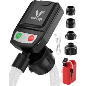 Electric Fuel Transfer Pump with Smart Auto-Stop – 3.8↑ GPM Portable Gas Can Pump with 51" Hose, 4 Adapters & Leak Guard – Battery or USB-C Powered for Gasoline, Diesel, Kerosene - Onyx Charcoal