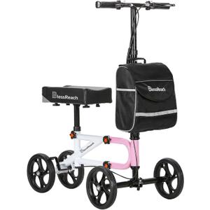 BlessReach Economy Knee Scooter Steerable Knee Walker for Foot Injuries Compact Crutch Alternative with Dual Braking System (Pink)