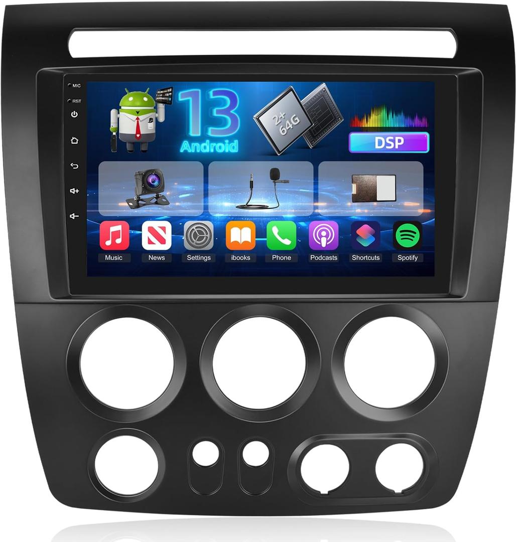 NHOPEEW Android Radio for Hummer H3 2005-2010 - [2+64G] 9 inch HD Touchscreen Aftermarket Stereo with Wireless Carplay and Android Auto, Mirror Link, WiFi, GPS, DSP, SWC + Canbus + Rearview Camera