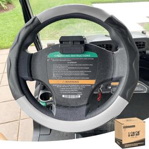 10L0L Golf Cart 14" Steering Wheel Cover for Club Car DS Precedent and Yamaha Models, Breathable Rubber Leather Materials,Good Texture Nice Look (Black Grey Color)