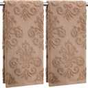 2 Pcs Floral Jacquard Hand Towels for Bathroom Brown Hand Towels 100% Cotton Absorbent Decorative Weave Bath Decor Neutral Bathroom Decor Gift, 13.7 x 29.5 Inch