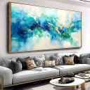 Wall Art Abstract Canvas Painting Green Blue and Gold Fantasy Wall Decor Modern Artwork for Bedroom Living Room Dining Room Home Office Decor 24"x48" with Framed