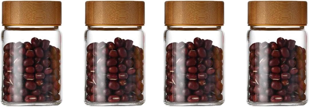 Oidium Small Glass Jars with Airtight Lids,4-Pack 3 oz Glass Jars with Bamboo Lids,Coffee Bean Storage.Small Mason Jars For Flour,Sugar,Spices,Tea,Jams,Liquid.wide mouth Mini Jars (Clear)