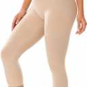 Women High Waist Capri Tummy Control Shapewear Leggings (Beige, L)
