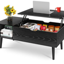 OLIXIS Wooden Coffee Table, Lift Top Coffee Table with Large Hidden Compartment and Ample Storage Shelf, Lift Tabletop Dining Table for Living Room, Home Small Space, Charcoal