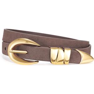 XZQTIVE Women's Skinny Leather Belts Ladies Thin Waist Belts for Jeans Dress Pants Trendy Black Belt with Gold Buckle 25-30