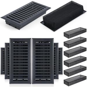 Baquler 12 Pcs Floor Register with Cover Trap 4" x 10" Set, Including 6 Walkable Design Vent Covers and 6 Air Vent Mesh Filters for Home Floor Replacement