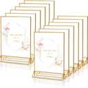 Gold Frames 5 x 7 Acrylic Sign Holder Double Sided Wedding Table Number Holder Clear Plastic Gold Picture Frames Flyer Holder for Table Menu Photo Display-12 Packs