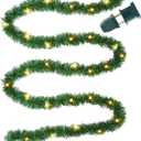 Biswing 15FT Pre-lit Christmas Green Garland Upgrade, Lighted Artificial Pine Garlands with 35 Count Clear Lights, Connectable & Light Up for Indoor Outdoor Home Winter Holiday New Year Decorations